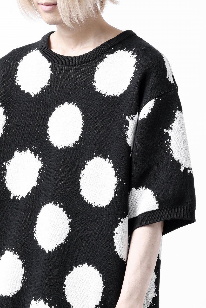 画像をギャラリービューアに読み込む, Y's.... HALF SLEEVE KNIT TOPS / DOTS JACQUARD (BLACK)