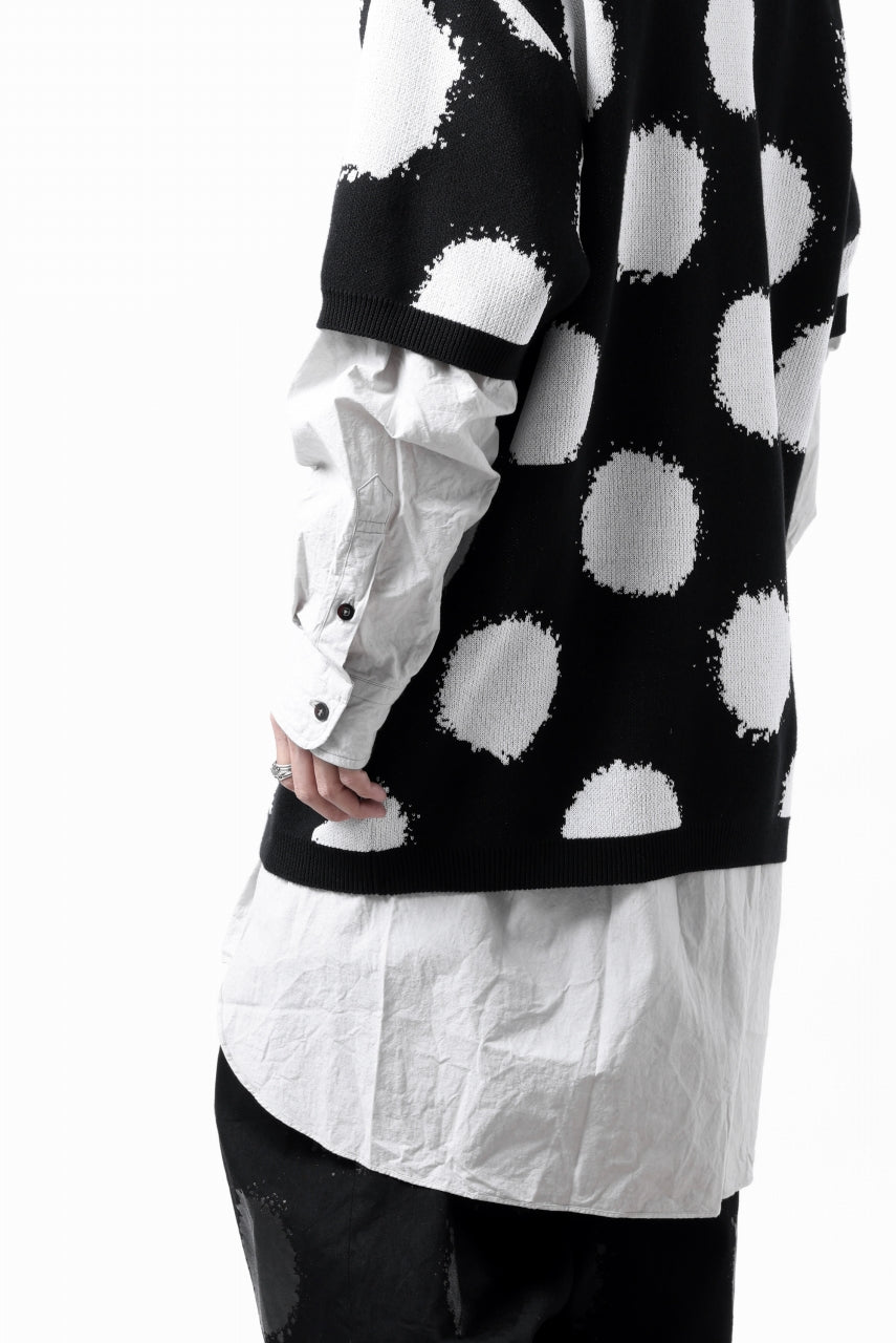 画像をギャラリービューアに読み込む, Y's.... HALF SLEEVE KNIT TOPS / DOTS JACQUARD (BLACK)