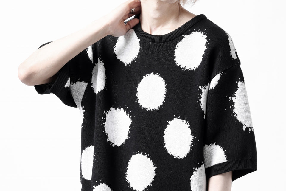 画像をギャラリービューアに読み込む, Y's.... HALF SLEEVE KNIT TOPS / DOTS JACQUARD (BLACK)