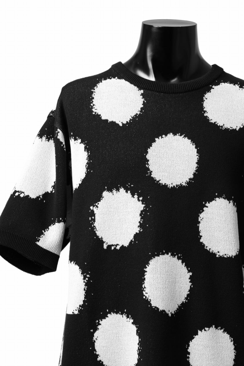 画像をギャラリービューアに読み込む, Y's.... HALF SLEEVE KNIT TOPS / DOTS JACQUARD (BLACK)