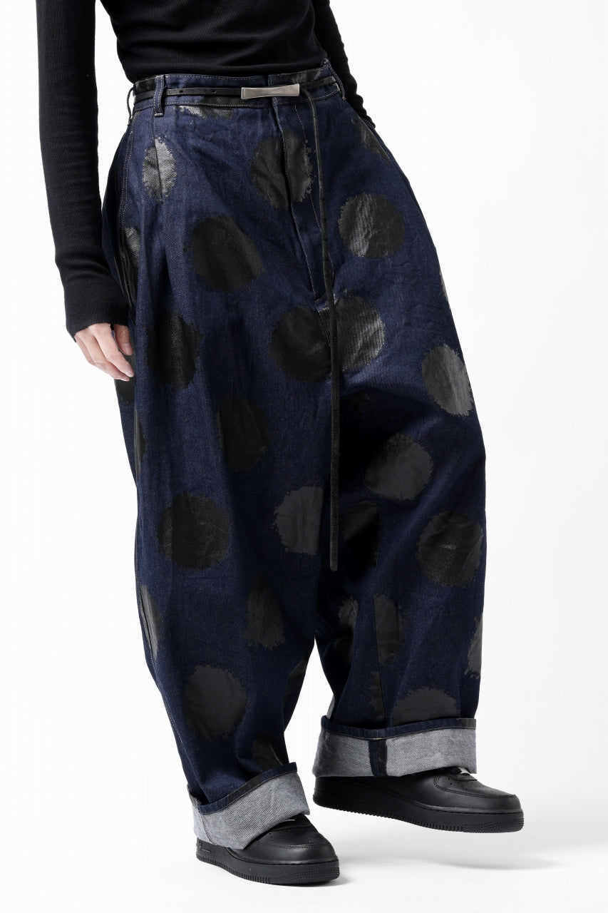 画像をギャラリービューアに読み込む, Y's.... HIPHANG SARROUEL WIDE TROUSERS / DOTS-PRINTED DENIM (INDIGO)