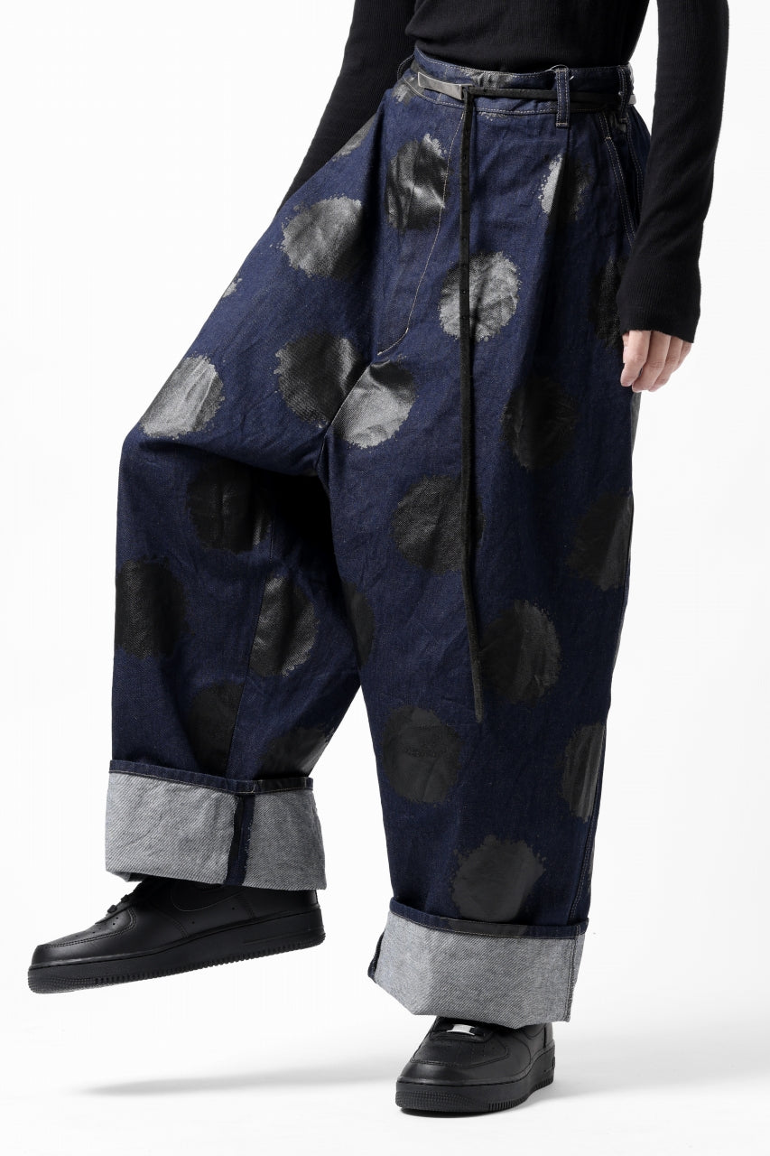 画像をギャラリービューアに読み込む, Y's.... HIPHANG SARROUEL WIDE TROUSERS / DOTS-PRINTED DENIM (INDIGO)
