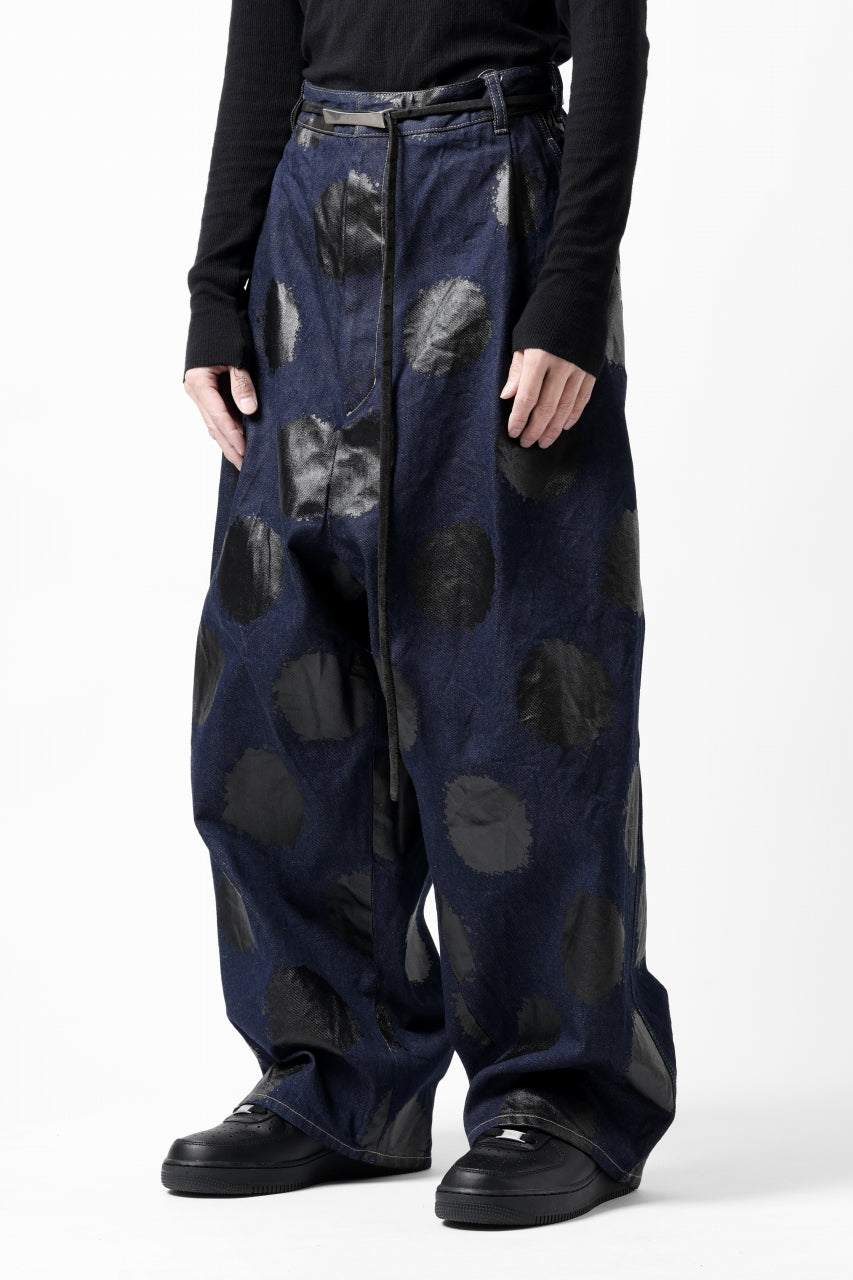 画像をギャラリービューアに読み込む, Y's.... HIPHANG SARROUEL WIDE TROUSERS / DOTS-PRINTED DENIM (INDIGO)