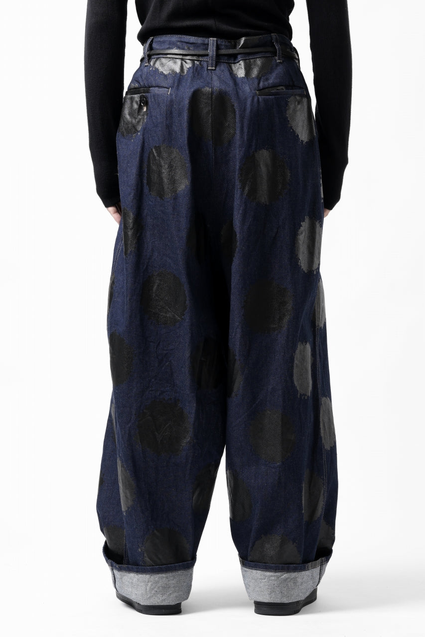 画像をギャラリービューアに読み込む, Y's.... HIPHANG SARROUEL WIDE TROUSERS / DOTS-PRINTED DENIM (INDIGO)
