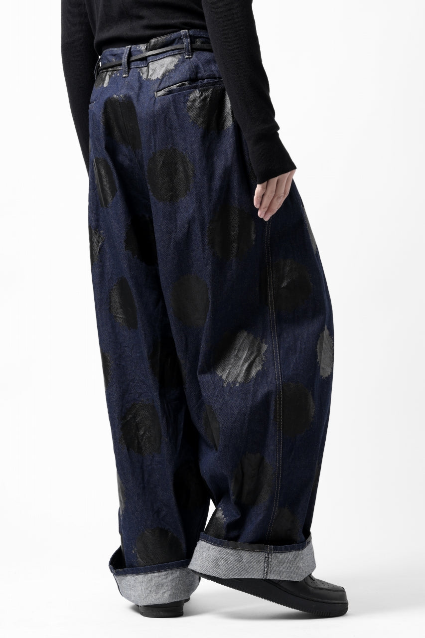 画像をギャラリービューアに読み込む, Y's.... HIPHANG SARROUEL WIDE TROUSERS / DOTS-PRINTED DENIM (INDIGO)