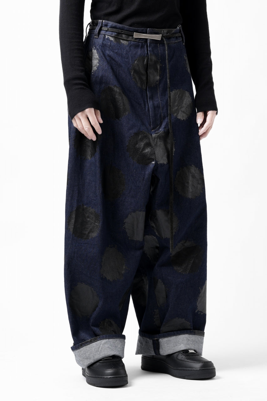画像をギャラリービューアに読み込む, Y's.... HIPHANG SARROUEL WIDE TROUSERS / DOTS-PRINTED DENIM (INDIGO)