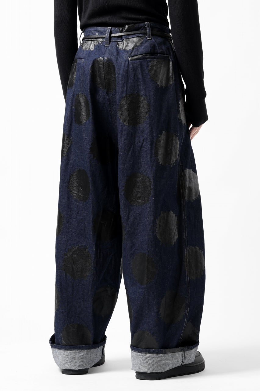 画像をギャラリービューアに読み込む, Y's.... HIPHANG SARROUEL WIDE TROUSERS / DOTS-PRINTED DENIM (INDIGO)