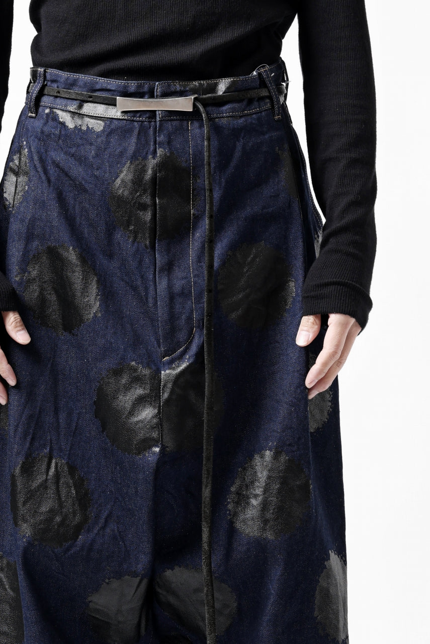 画像をギャラリービューアに読み込む, Y's.... HIPHANG SARROUEL WIDE TROUSERS / DOTS-PRINTED DENIM (INDIGO)