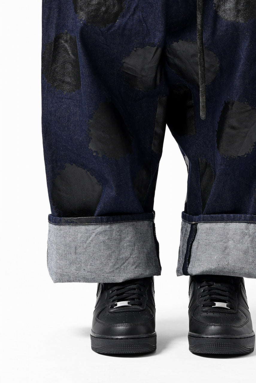 画像をギャラリービューアに読み込む, Y's.... HIPHANG SARROUEL WIDE TROUSERS / DOTS-PRINTED DENIM (INDIGO)