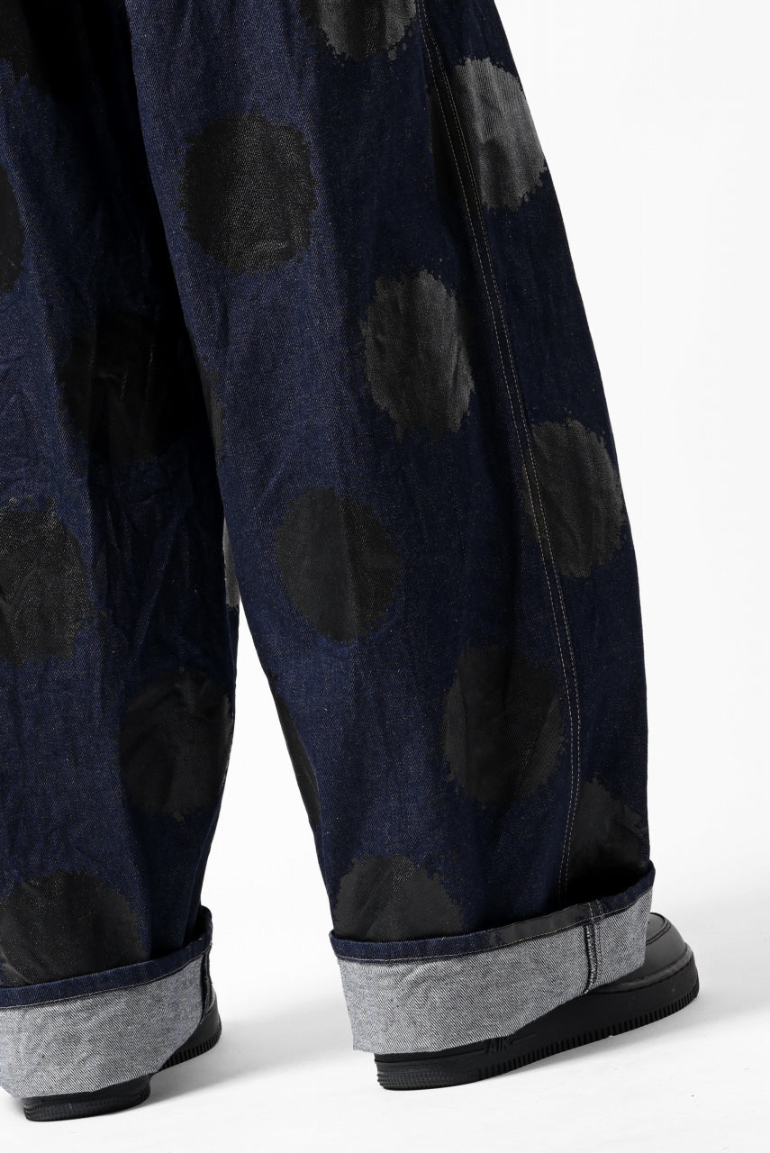 画像をギャラリービューアに読み込む, Y's.... HIPHANG SARROUEL WIDE TROUSERS / DOTS-PRINTED DENIM (INDIGO)