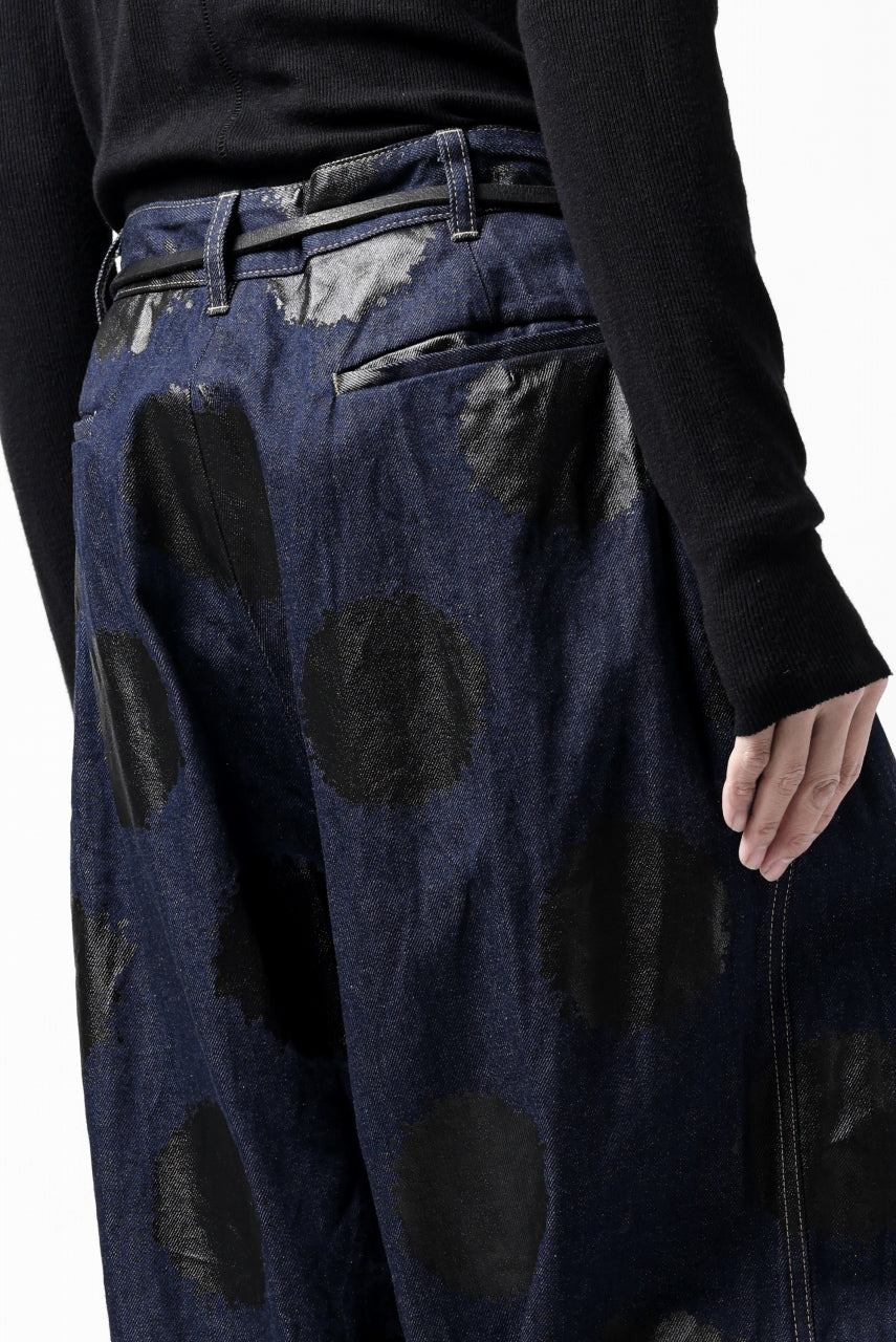 画像をギャラリービューアに読み込む, Y's.... HIPHANG SARROUEL WIDE TROUSERS / DOTS-PRINTED DENIM (INDIGO)