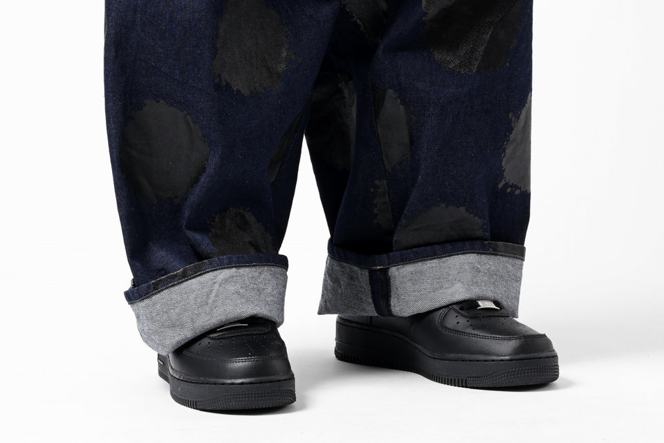 画像をギャラリービューアに読み込む, Y's.... HIPHANG SARROUEL WIDE TROUSERS / DOTS-PRINTED DENIM (INDIGO)