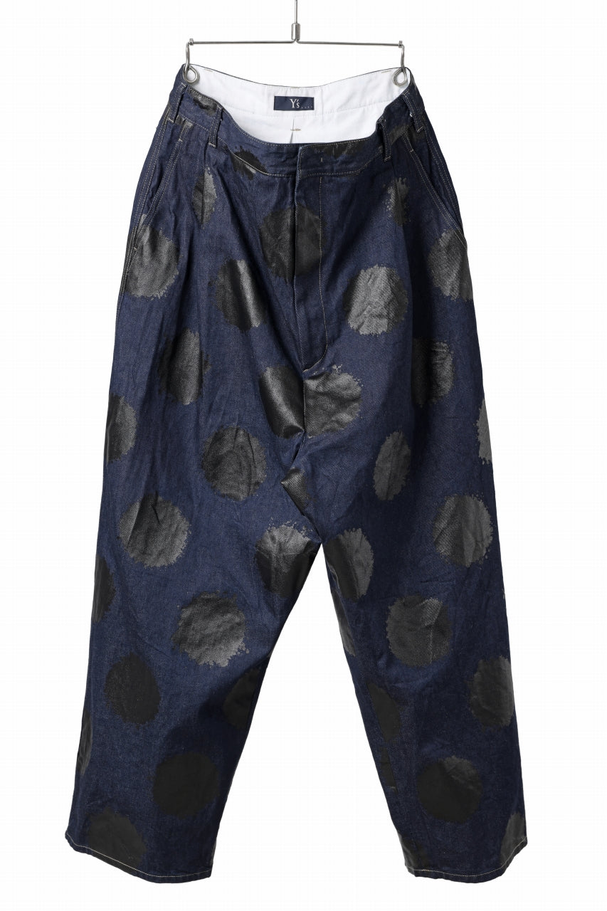 画像をギャラリービューアに読み込む, Y's.... HIPHANG SARROUEL WIDE TROUSERS / DOTS-PRINTED DENIM (INDIGO)