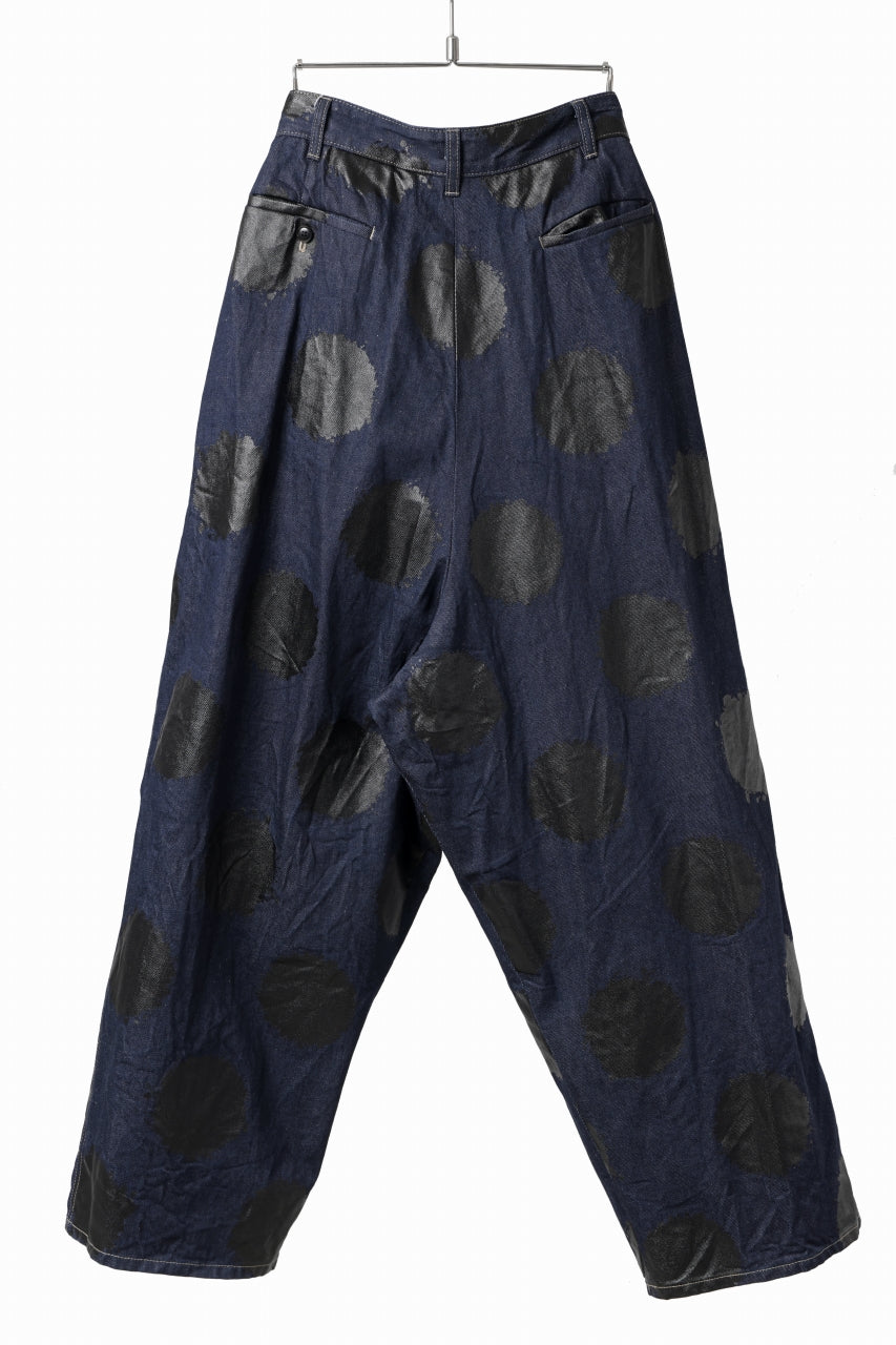 画像をギャラリービューアに読み込む, Y's.... HIPHANG SARROUEL WIDE TROUSERS / DOTS-PRINTED DENIM (INDIGO)