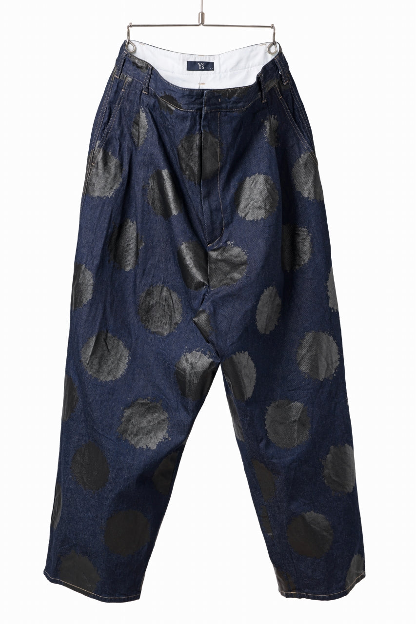画像をギャラリービューアに読み込む, Y's.... HIPHANG SARROUEL WIDE TROUSERS / DOTS-PRINTED DENIM (INDIGO)