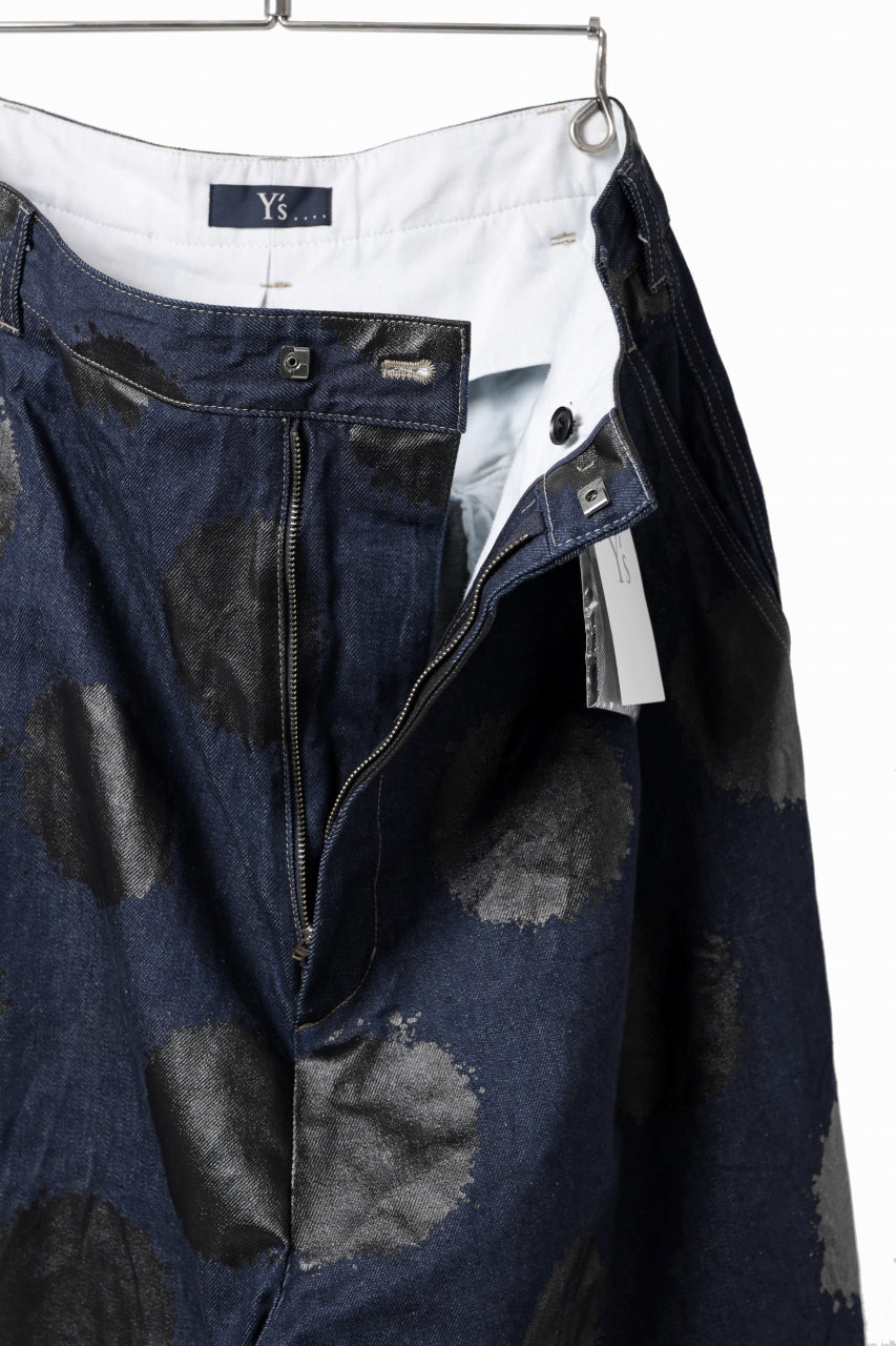 画像をギャラリービューアに読み込む, Y's.... HIPHANG SARROUEL WIDE TROUSERS / DOTS-PRINTED DENIM (INDIGO)