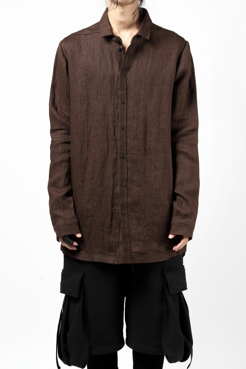 Load image into Gallery viewer, A.F ARTEFACT CLASSIC LONG SLEEVE SHIRT / HERRINGBONE LINEN (BROWN)