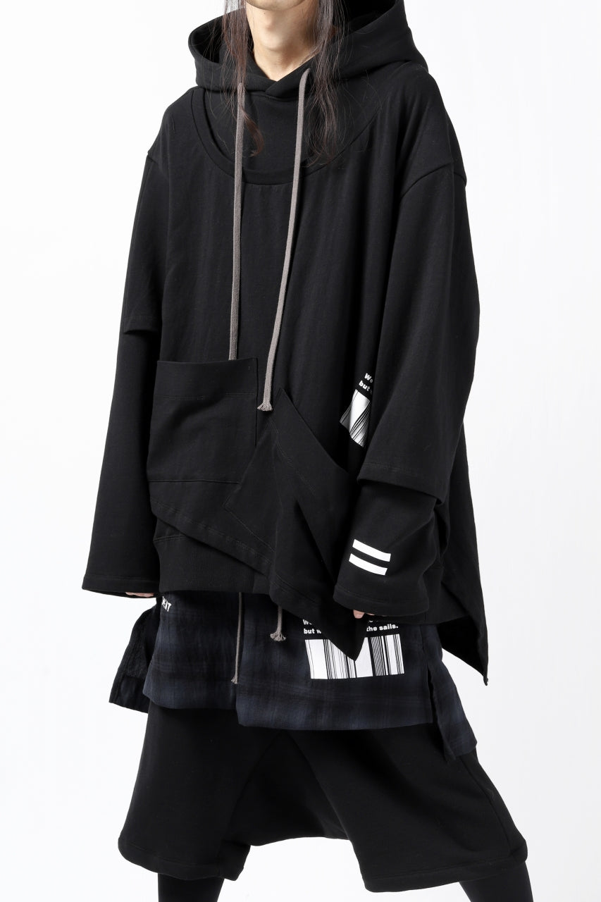 画像をギャラリービューアに読み込む, A.F ARTEFACT "TILT" DOCKING ASYMMETRY LAYERED TEE HOODIE (BLACK)