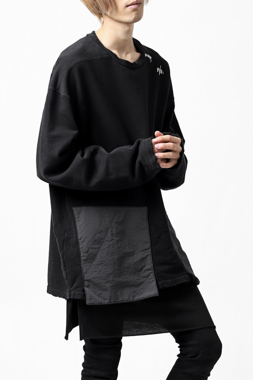 画像をギャラリービューアに読み込む, A.F ARTEFACT "FRAYED plus" DAMAGE COMBINATION SWEATER TOPS (BLACK)