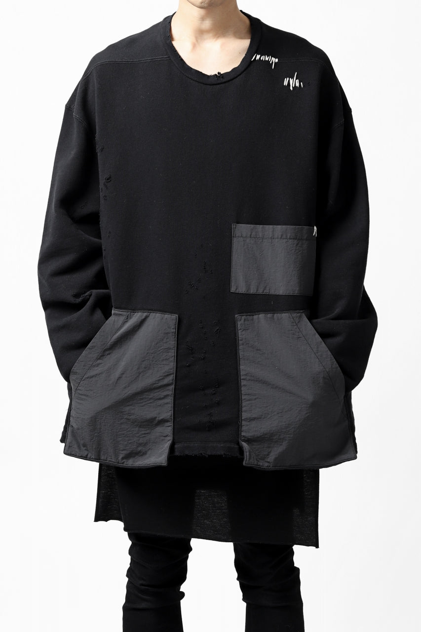 画像をギャラリービューアに読み込む, A.F ARTEFACT "FRAYED plus" DAMAGE COMBINATION SWEATER TOPS (BLACK)