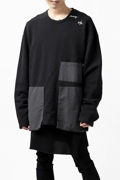 画像をギャラリービューアに読み込む, A.F ARTEFACT "FRAYED plus" DAMAGE COMBINATION SWEATER TOPS (BLACK)