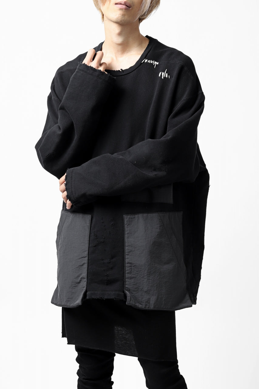 画像をギャラリービューアに読み込む, A.F ARTEFACT "FRAYED plus" DAMAGE COMBINATION SWEATER TOPS (BLACK)