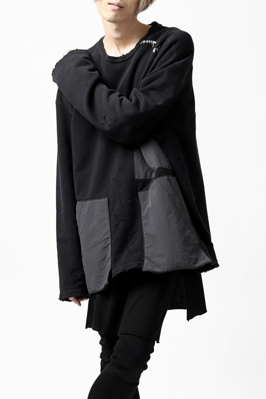 画像をギャラリービューアに読み込む, A.F ARTEFACT "FRAYED plus" DAMAGE COMBINATION SWEATER TOPS (BLACK)