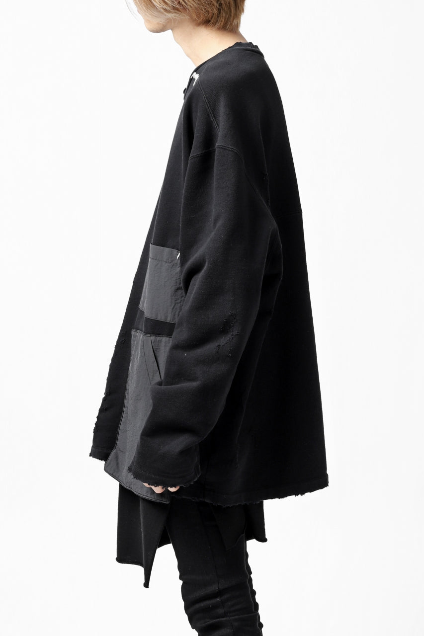 画像をギャラリービューアに読み込む, A.F ARTEFACT "FRAYED plus" DAMAGE COMBINATION SWEATER TOPS (BLACK)