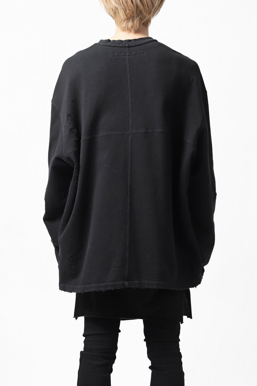 画像をギャラリービューアに読み込む, A.F ARTEFACT "FRAYED plus" DAMAGE COMBINATION SWEATER TOPS (BLACK)
