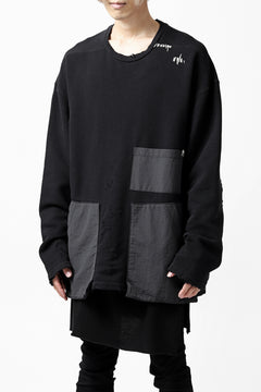 画像をギャラリービューアに読み込む, A.F ARTEFACT "FRAYED plus" DAMAGE COMBINATION SWEATER TOPS (BLACK)