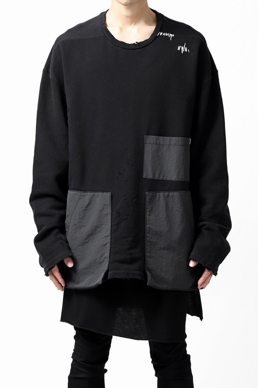 画像をギャラリービューアに読み込む, A.F ARTEFACT "FRAYED plus" DAMAGE COMBINATION SWEATER TOPS (BLACK)