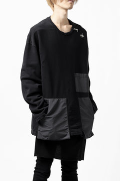 画像をギャラリービューアに読み込む, A.F ARTEFACT "FRAYED plus" DAMAGE COMBINATION SWEATER TOPS (BLACK)