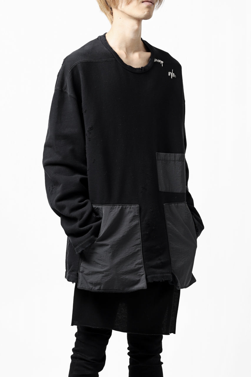 画像をギャラリービューアに読み込む, A.F ARTEFACT "FRAYED plus" DAMAGE COMBINATION SWEATER TOPS (BLACK)