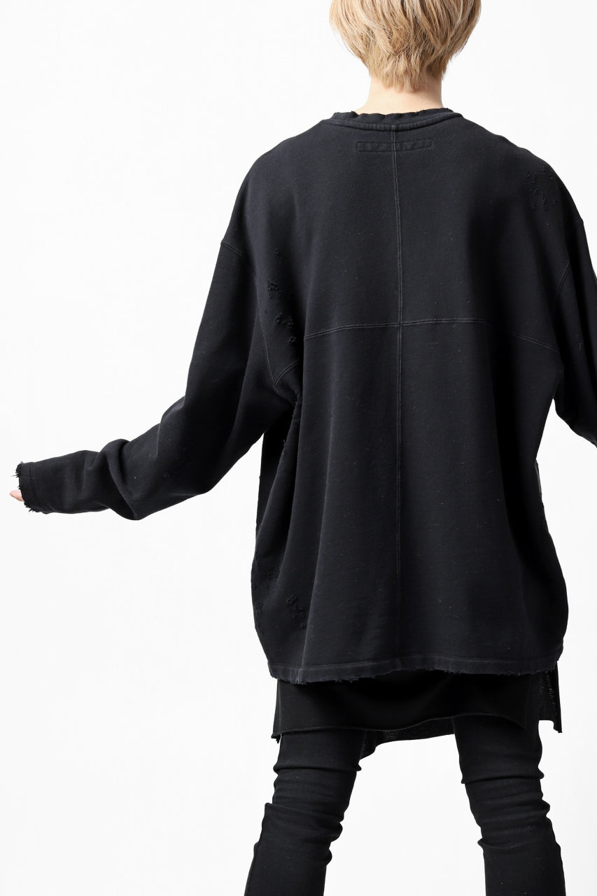 画像をギャラリービューアに読み込む, A.F ARTEFACT "FRAYED plus" DAMAGE COMBINATION SWEATER TOPS (BLACK)