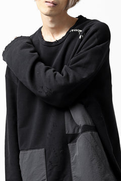 画像をギャラリービューアに読み込む, A.F ARTEFACT "FRAYED plus" DAMAGE COMBINATION SWEATER TOPS (BLACK)