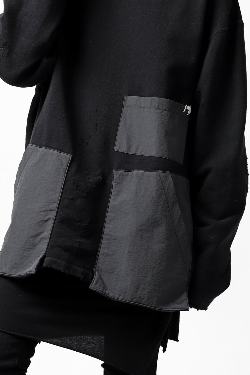 画像をギャラリービューアに読み込む, A.F ARTEFACT "FRAYED plus" DAMAGE COMBINATION SWEATER TOPS (BLACK)