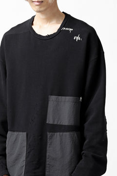 画像をギャラリービューアに読み込む, A.F ARTEFACT "FRAYED plus" DAMAGE COMBINATION SWEATER TOPS (BLACK)