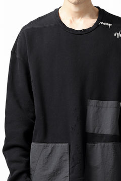 画像をギャラリービューアに読み込む, A.F ARTEFACT "FRAYED plus" DAMAGE COMBINATION SWEATER TOPS (BLACK)