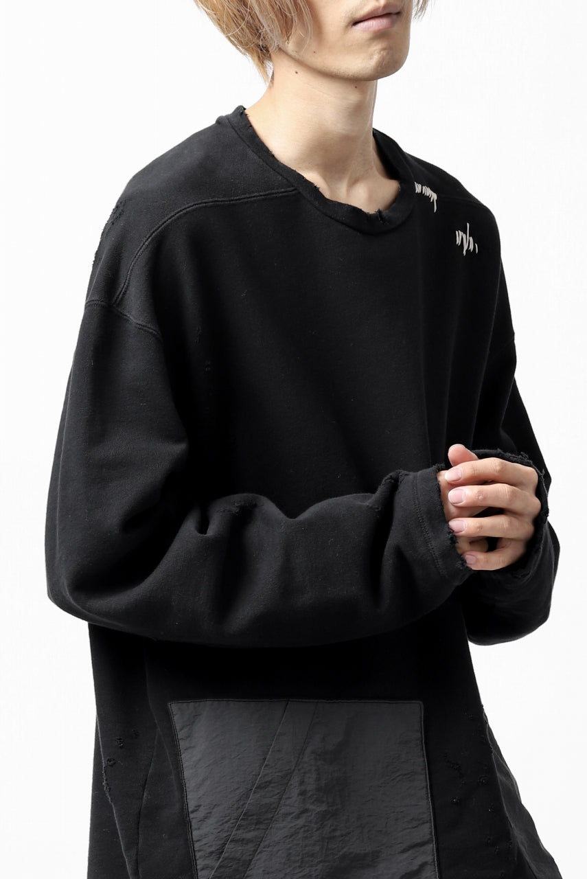 画像をギャラリービューアに読み込む, A.F ARTEFACT "FRAYED plus" DAMAGE COMBINATION SWEATER TOPS (BLACK)