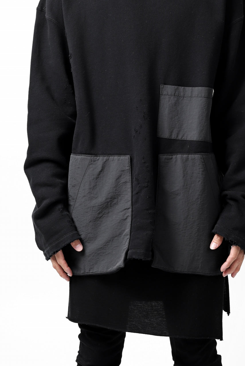 画像をギャラリービューアに読み込む, A.F ARTEFACT "FRAYED plus" DAMAGE COMBINATION SWEATER TOPS (BLACK)