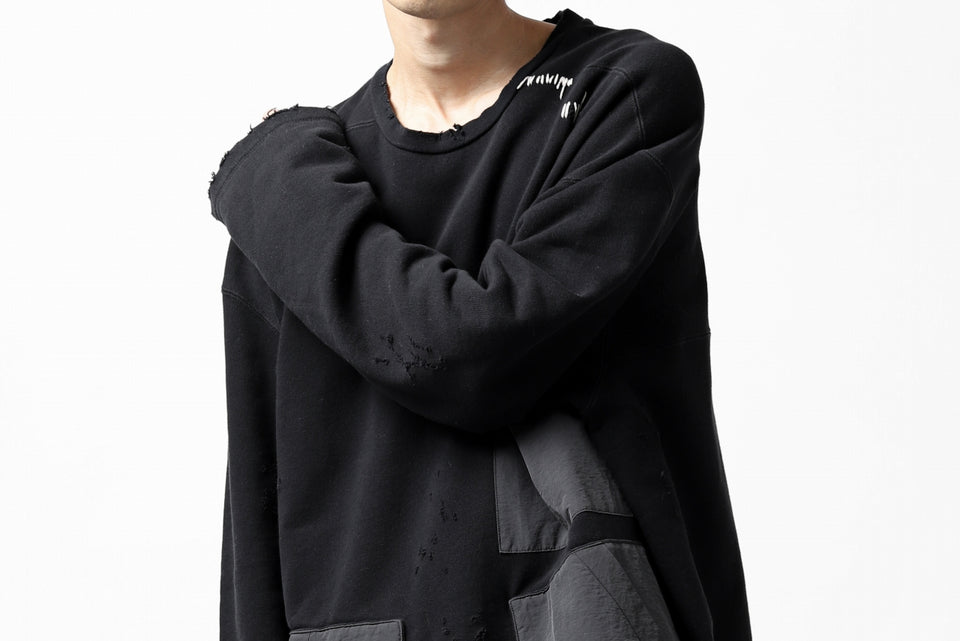 画像をギャラリービューアに読み込む, A.F ARTEFACT "FRAYED plus" DAMAGE COMBINATION SWEATER TOPS (BLACK)