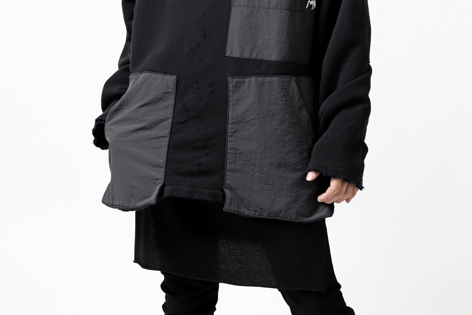 画像をギャラリービューアに読み込む, A.F ARTEFACT "FRAYED plus" DAMAGE COMBINATION SWEATER TOPS (BLACK)