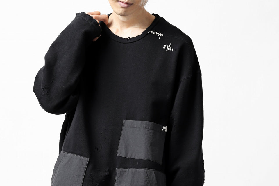 画像をギャラリービューアに読み込む, A.F ARTEFACT "FRAYED plus" DAMAGE COMBINATION SWEATER TOPS (BLACK)