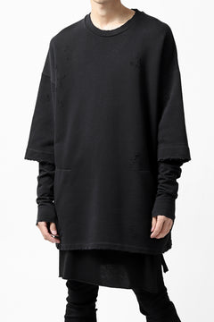 画像をギャラリービューアに読み込む, A.F ARTEFACT "FRAYED" DAMAGE LAYERED SWEATER TOPS (BLACK)