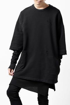 画像をギャラリービューアに読み込む, A.F ARTEFACT "FRAYED" DAMAGE LAYERED SWEATER TOPS (BLACK)