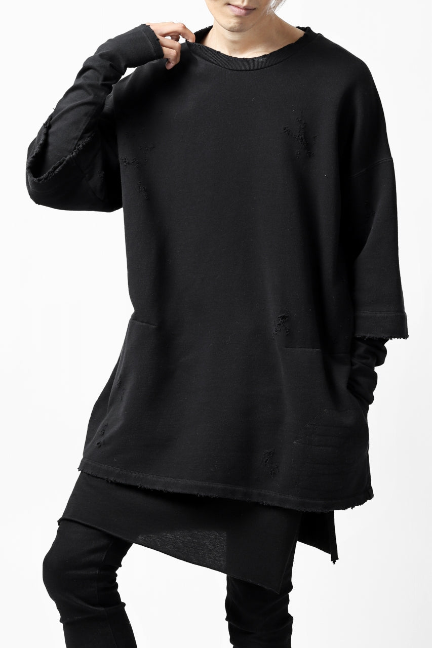 画像をギャラリービューアに読み込む, A.F ARTEFACT "FRAYED" DAMAGE LAYERED SWEATER TOPS (BLACK)