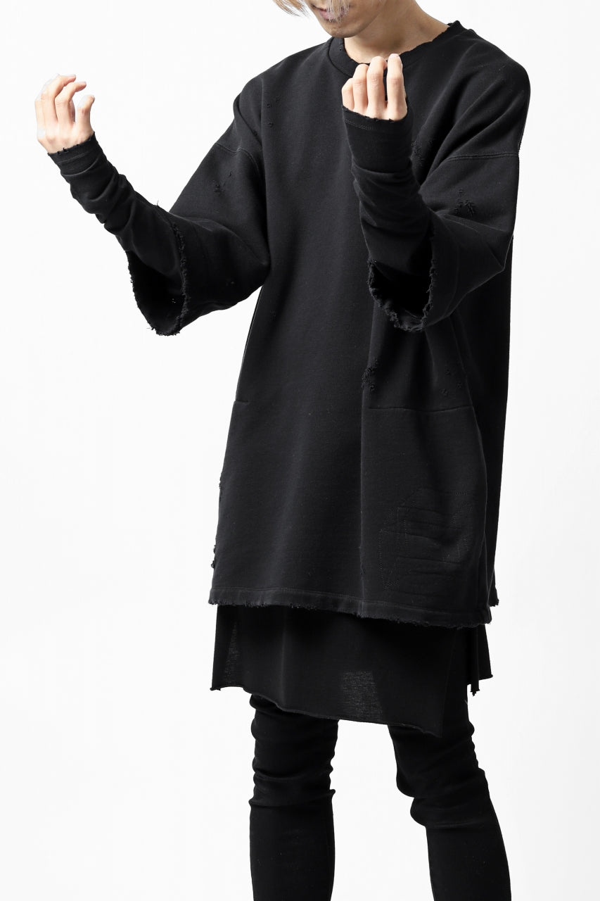 画像をギャラリービューアに読み込む, A.F ARTEFACT "FRAYED" DAMAGE LAYERED SWEATER TOPS (BLACK)