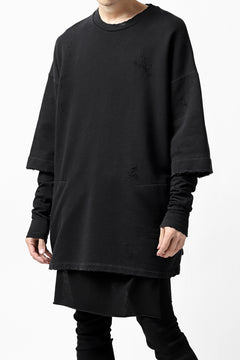 画像をギャラリービューアに読み込む, A.F ARTEFACT "FRAYED" DAMAGE LAYERED SWEATER TOPS (BLACK)