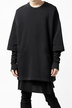 画像をギャラリービューアに読み込む, A.F ARTEFACT "FRAYED" DAMAGE LAYERED SWEATER TOPS (BLACK)