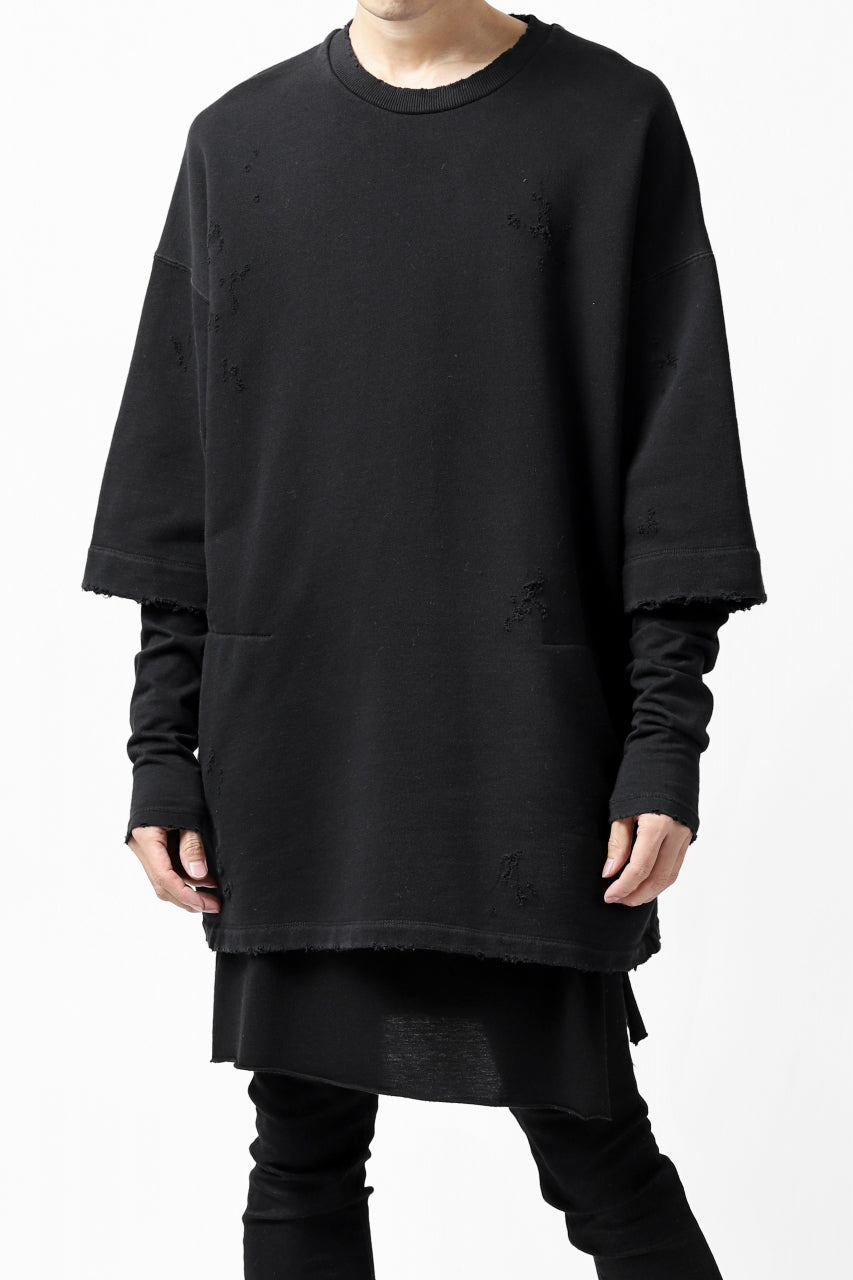 画像をギャラリービューアに読み込む, A.F ARTEFACT "FRAYED" DAMAGE LAYERED SWEATER TOPS (BLACK)